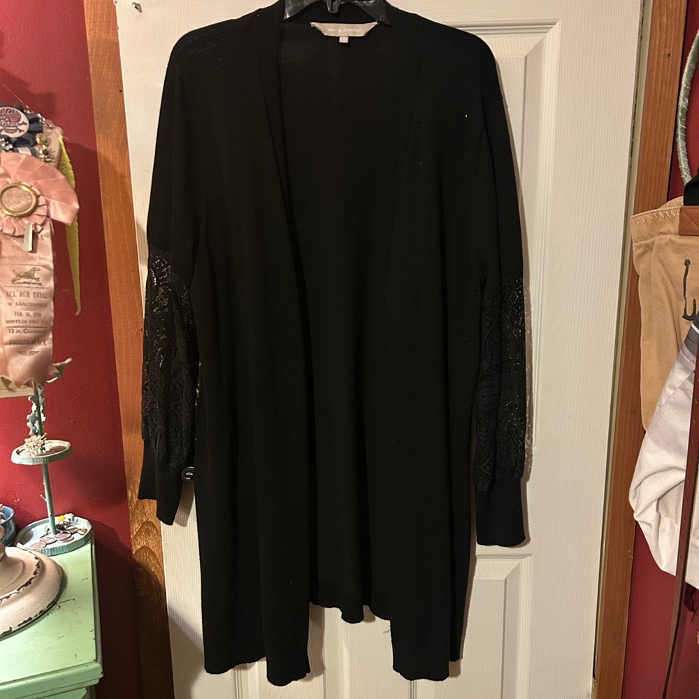 Black Cardigan with Lace Sleeves